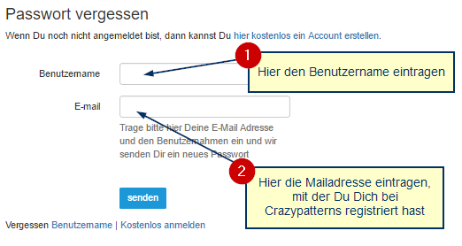 Hilfeseitenbild für 'Passwort vergessen'